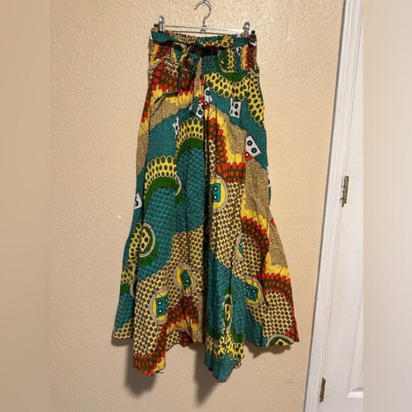 Wide Leg Pants African Print Stretchy‎ Waistband Size Large - Picture 1 of 8